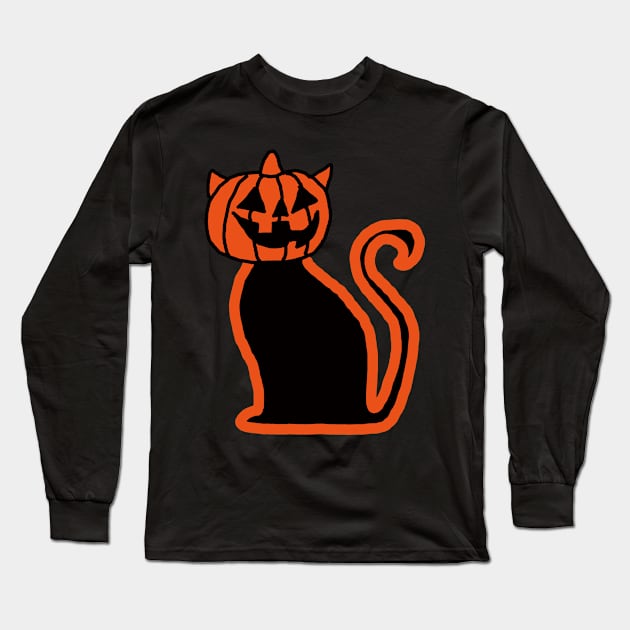 Halloween Pumpkin Cat Long Sleeve T-Shirt by EunsooLee
